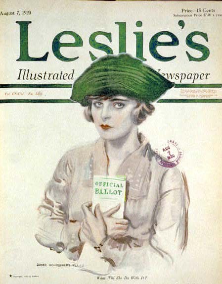 1920s magazine cover of woman with ballot