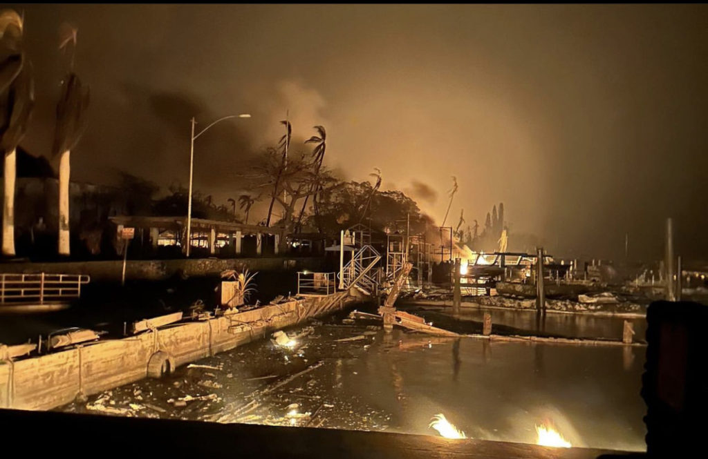 Damage in the harbor of Lahaina on the island of Maui following a devastating wildfire, via the U.S. Coast Guard