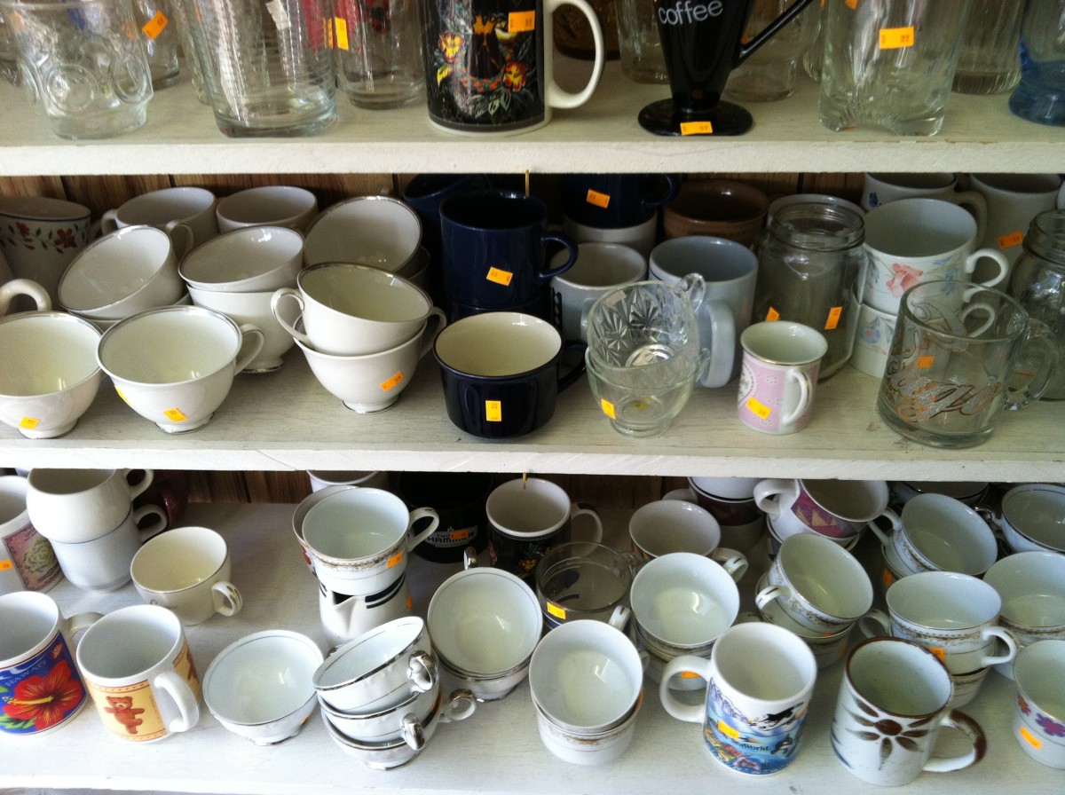 Thrift store coffee cup display